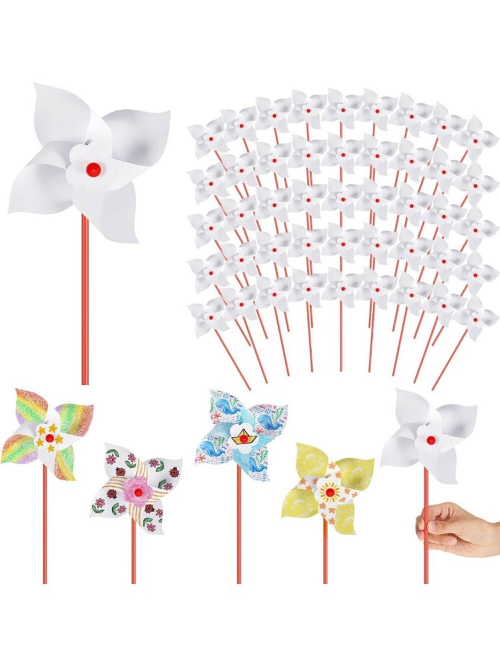 400 Pcs DIY White Pinwheels for Kids Party Favors, Summer Crafts & Garden Decor